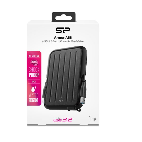 هارد اکسترنال سیلیکون پاور مدل Armor A66 ظرفیت یک ترابایت دارای رابط USB Type-A 3.2