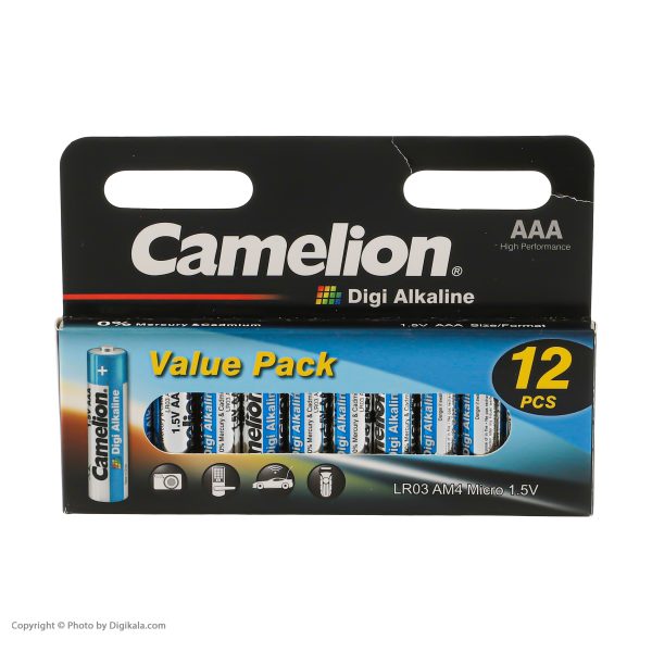 باتری نیم قلمی کملیون مدل digi alkaline بسته 12 عددی
