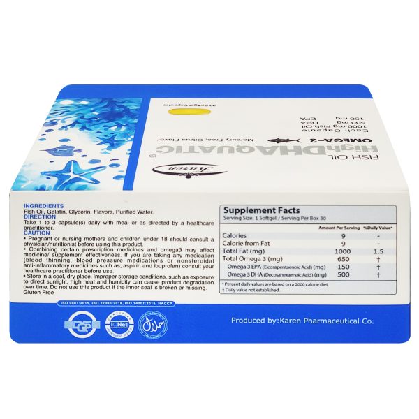 کپسول روغن ماهی حاوی DHA بالا آکواتیک کارن بسته 30 عددی