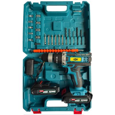 دریل پیچ گوشتی شارژی چکشی سه نظام 10 میلیمتر 118 ولت جاب مدل JB-118 MAX EDITION مجموعه 40 عددی