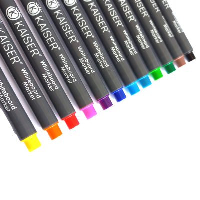 ماژیک وایت برد رنگی کایزر مدل سر نازک طرح باریک به همراه تخته پاک کن مجموعه 13 عددی