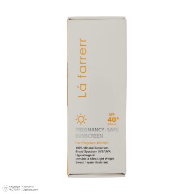 کرم ضد آفتاب بدون رنگ لافارر SPF 40 مدل PREGNANCY SAFE، حاوی محافظ UVA و UVB و PA+++ مناسب پوست بانوان باردار حجم 40 میلی‌لیتر