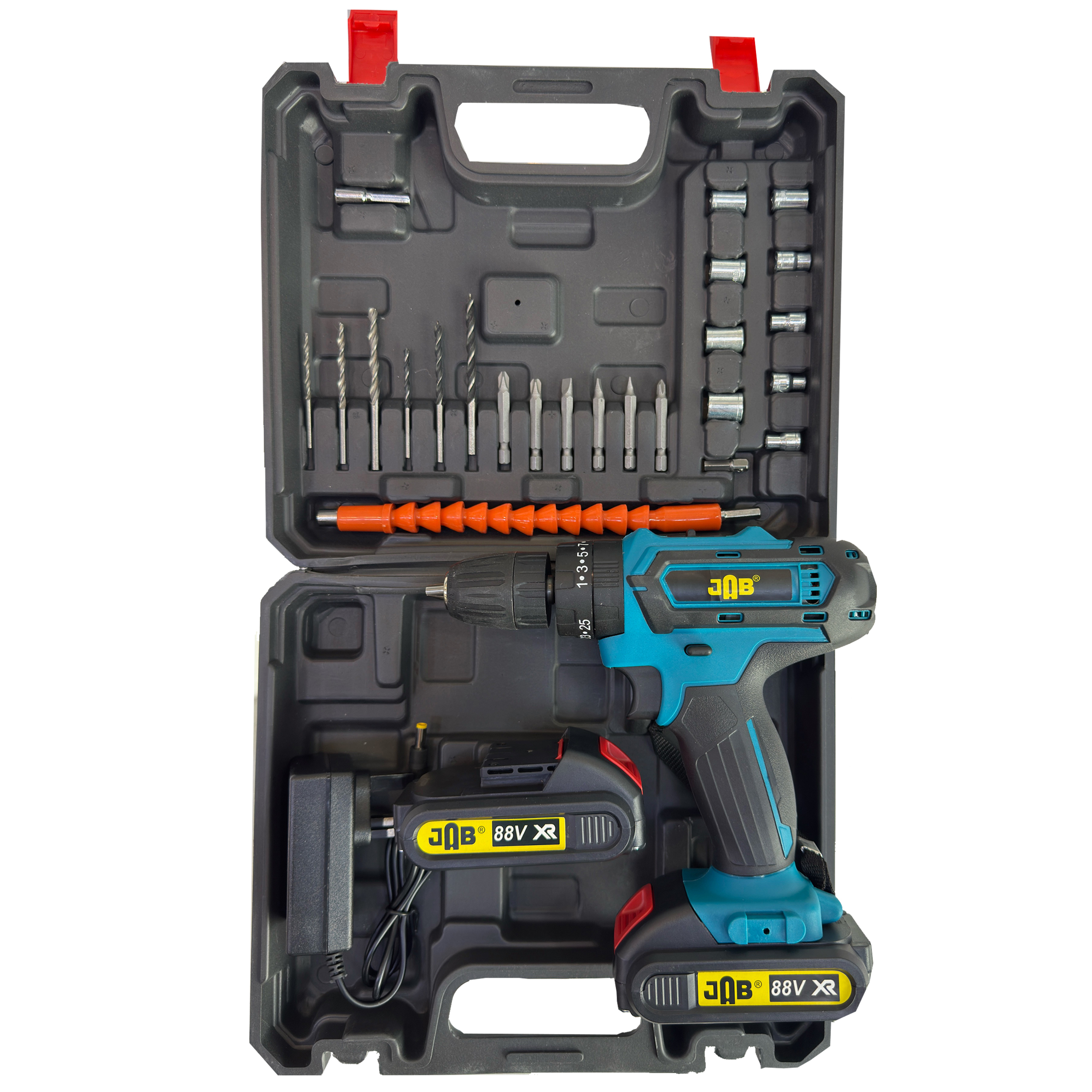 مجموعه 40 عددی دریل پیچ گوشتی شارژی سه نظام 10 میلیمتر 88 ولت جاب مدل JB-8827 PRO مجموعه 40 عددی دریل پیچ گوشتی شارژی سه نظام 10 میلیمتر 88 ولت جاب مدل JB-8827 PRO