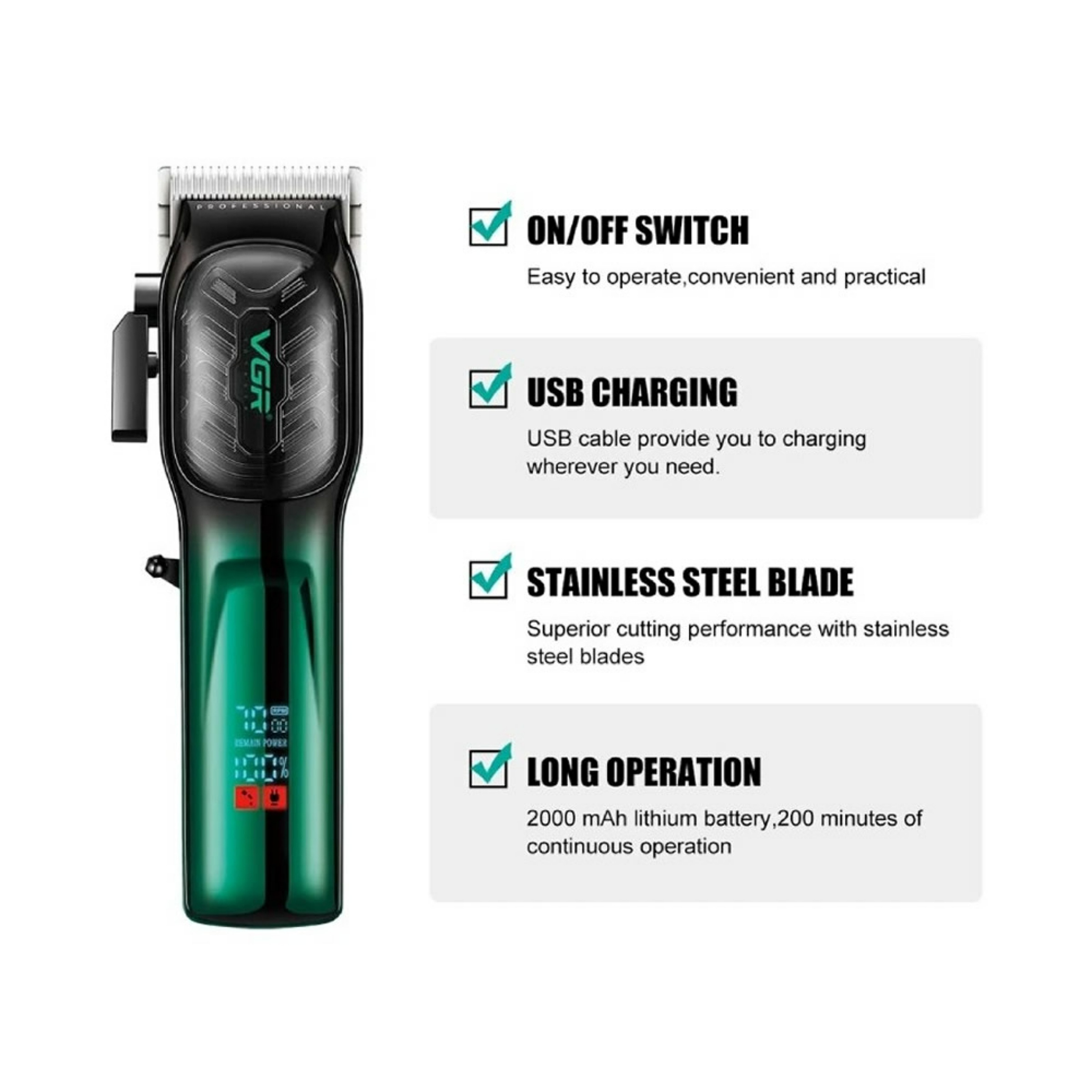 ماشین اصلاح موی سر و صورت شارژی وی جی ار مدل V-654 ماشین اصلاح موی سر و صورت شارژی وی جی ار مدل V-654