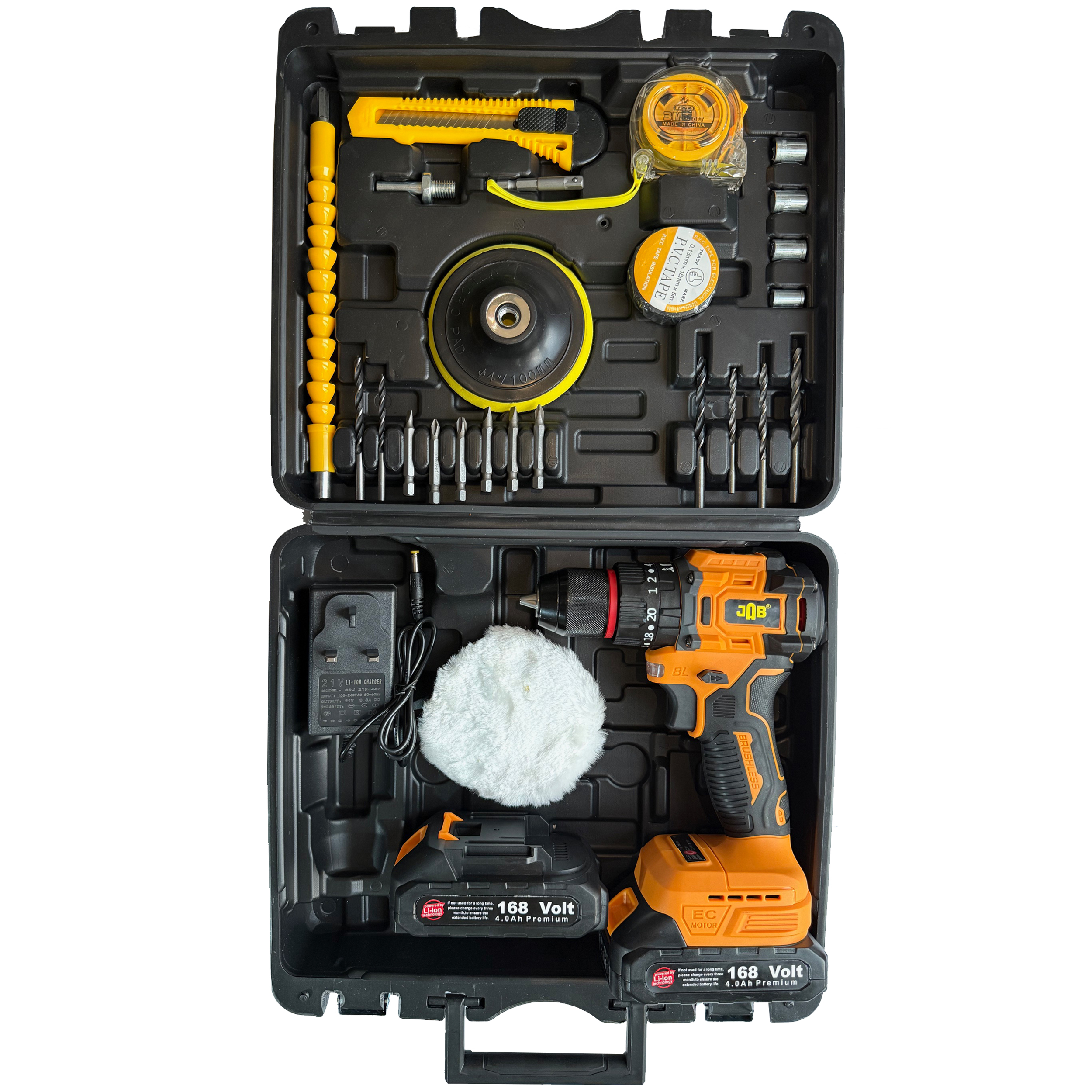 پیچ گوشتی شارژی 168 ولت سه نظام فلزی جاب مدل JB-168 NetliX مجموعه 40 عددی پیچ گوشتی شارژی 168 ولت سه نظام فلزی جاب مدل JB-168 NetliX مجموعه 40 عددی