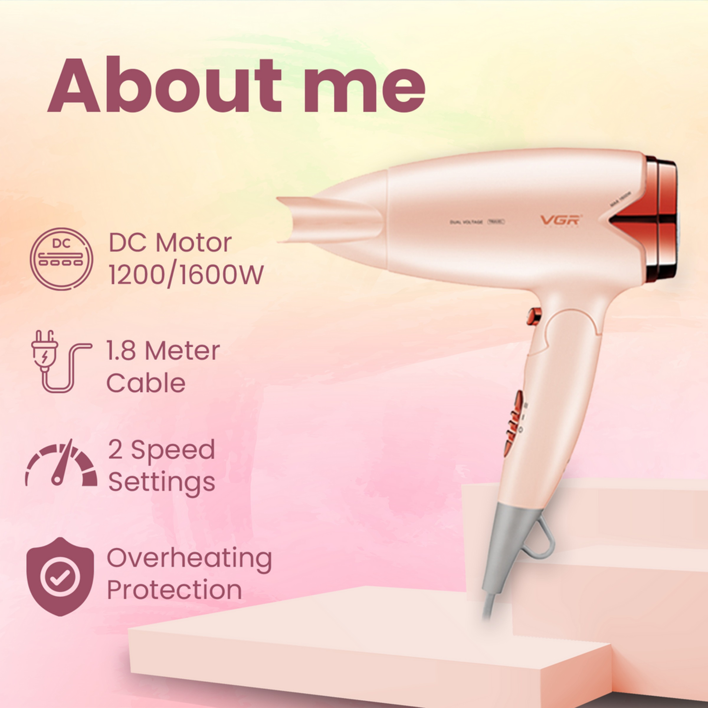 سشوار مسافرتی وی جی ار مدل V-428 سشوار مسافرتی وی جی ار مدل V-428