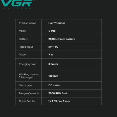 ماشین اصلاح موی سر و صورت شارژی وی جی ار مدل V-935