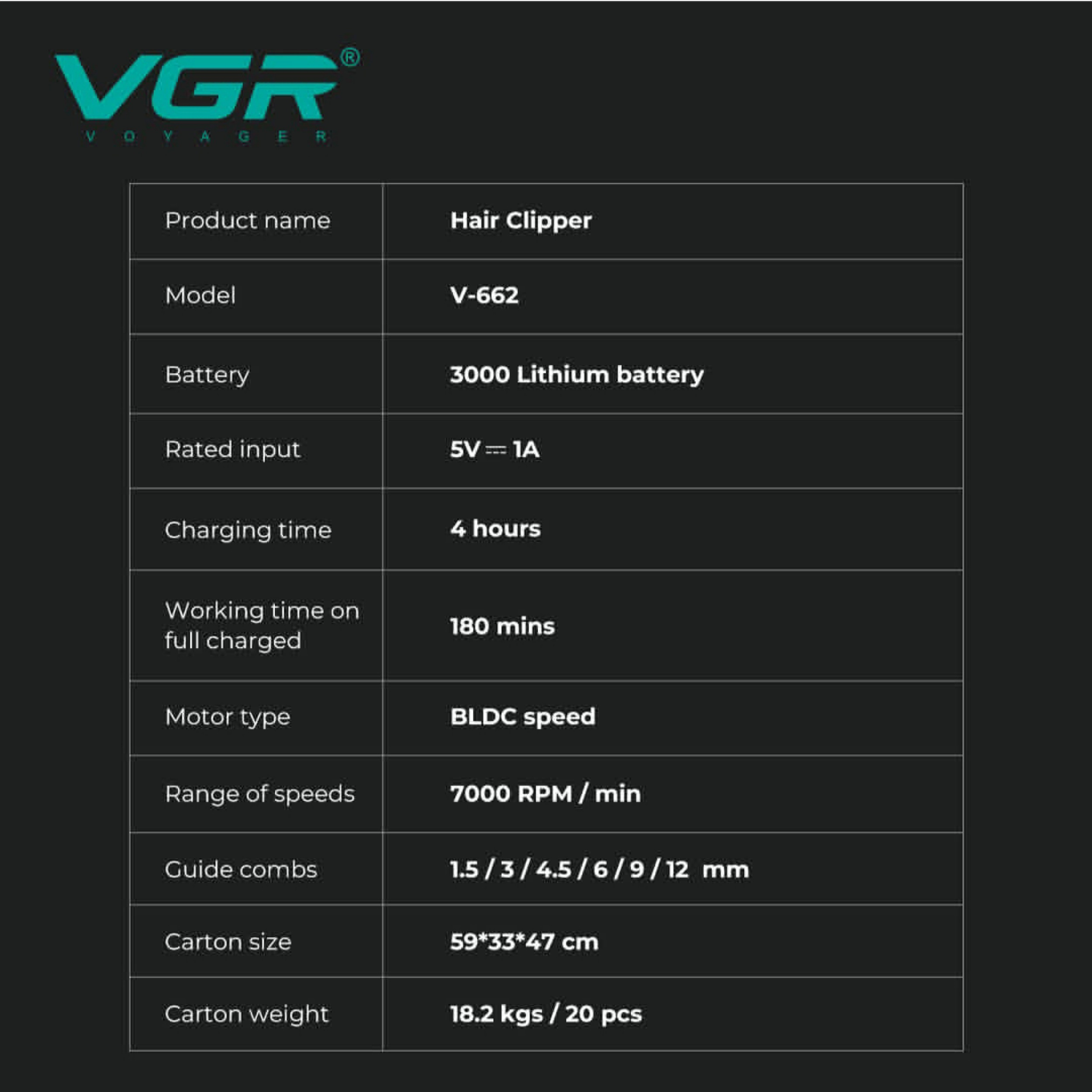 ماشین اصلاح موی سر و صورت شارژی وی جی ار مدل V-662 ماشین اصلاح موی سر و صورت شارژی وی جی ار مدل V-662